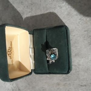 Sterling Silver Aqua CZ Ring Sz 6